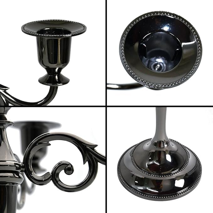 Skiennix Black Candelabra Candle Holders - 10.6-Inch Tall for Pillar & Taper Candles | Easy Assembly Halloween Decor