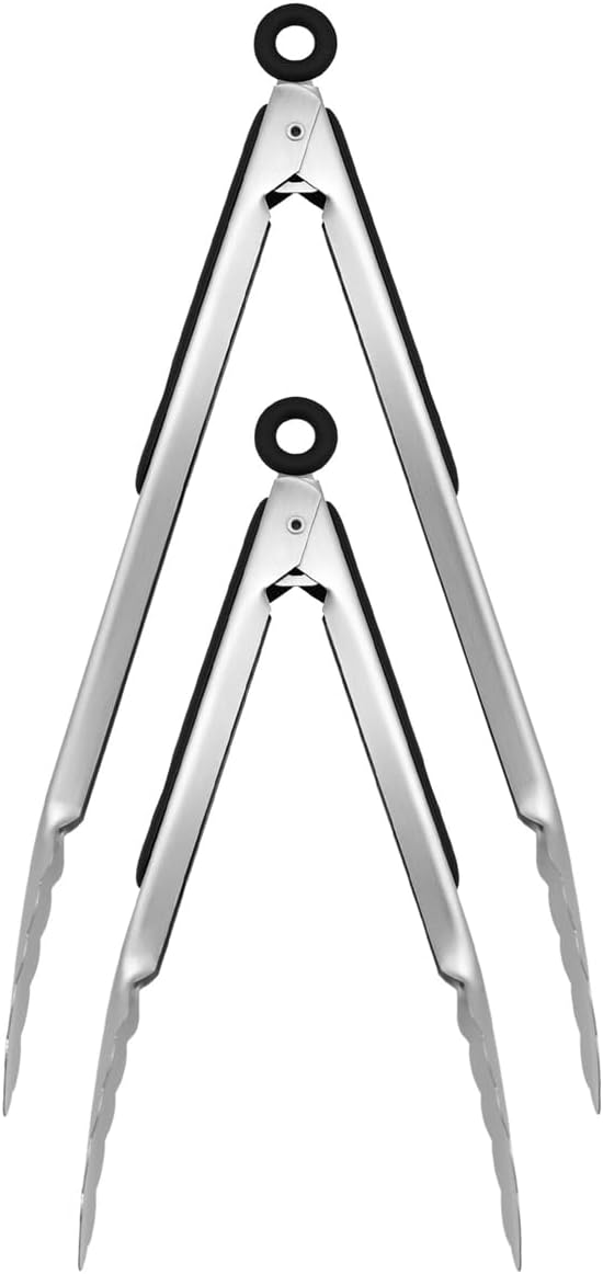 Skiennix Stainless Steel Kitchen Tongs - Locking Metal Design with Non-Slip Grip | Perfect for Grilling & BBQ (9" & 12")