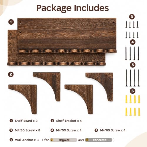 Scalloped Wood Wall Shelves Set of 2 - Rustic Floating Shelves for Living Room Bedroom Kitchen