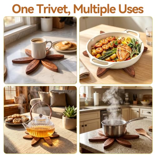 Brown Wooden Christmas Tree Trivet Set - Stackable Hot Dish Protectors