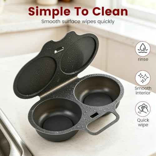 Dark Gray Dual Cavity Microwave Egg Poacher with Lid & Handle - 1pcs