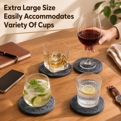 8 Pcs Diatomaceous Earth Coasters Set with Cork Bottom & Storage Holder
