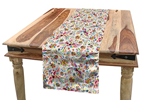 Mexican Table Runner 12x72 Inches - Colorful Nature Pattern with Birds Flowers Leaves & Dots, Red Cream - Ambesonne Variation