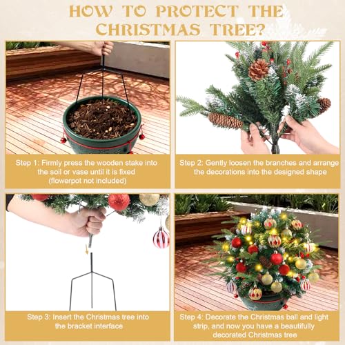 2 Pack Pre-Lit Artificial Christmas Tree Urn Fillers with LED Lights and Ornaments