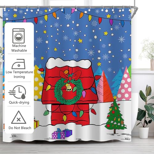 Christmas Cartoon Red House Shower Curtain 72x72 Inches - Waterproof Fabric