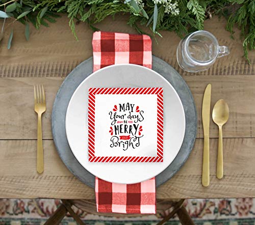 Merry & Bright Holiday Napkins - Disposable Christmas Dinner Paper - 40 Ct