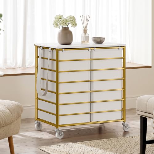 Double Laundry Hamper with Wheels and Lid - 115L Gold Rolling Basket