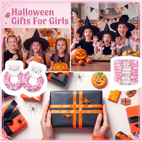 Pink Halloween Hair Scrunchies and Beaded Bracelets Gift Set - Spook Variation