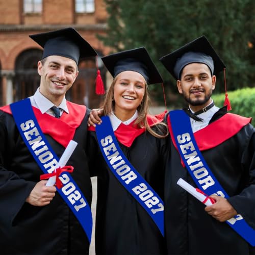 Graduation Sash Set 4Pcs Senior 2027 Blue Satin with Glitter Letters Party Decorations