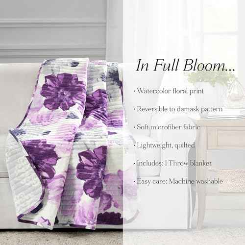 Lush Decor Leah Throw Blanket, 50" x 60", Gray & Purple