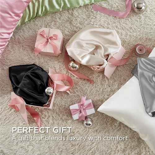 Bedsure Satin Pillowcase with Zipper, Similar to Silk Pillow Cases 2 Pack, Silky & Soft Satin Pillow Case Standard Size for Hair and Skin, Christmas Room Decor Gifts for Women Men, Beige, 20x26 Inches