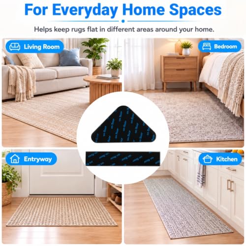 Triangle Black Rug Grippers 24 Pack Non Slip Rug Tape for Hardwood & Tile Floors