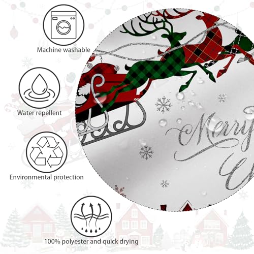 APROPHIC White Christmas Shower Curtain - Red & Green Buffalo Plaid Claus Santa Snowflake Winter Decor 72x72 in