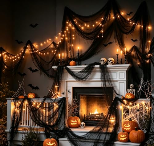 Halloween Creepy Cloth Decor Pack 16 Black Gauze 30x72 Inches - Distressed Fabric