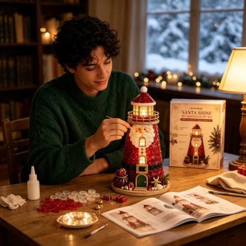 DIY Christmas Lighthouse Kit - 3D Lighted Sea Glass Holiday Craft B
