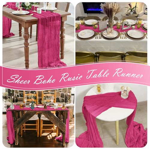 30 Pack Hot Pink Cheesecloth Table Runner 17 x 108 Inches Rustic Wedding Decor