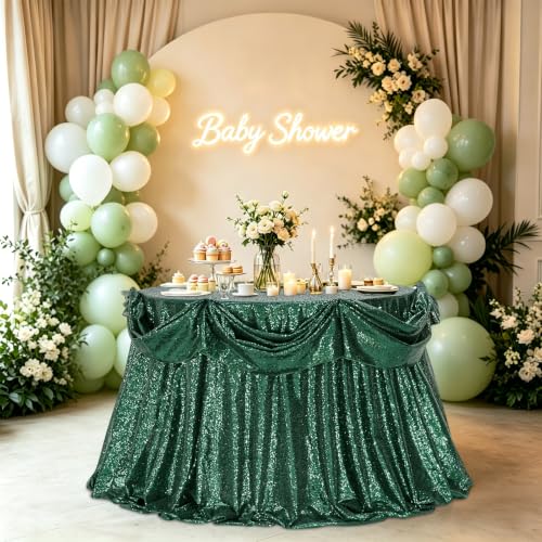 Emerald Green Round Sequin Tablecloth - 132 Inch Glitter Party Cover - Wedding & Event Decor