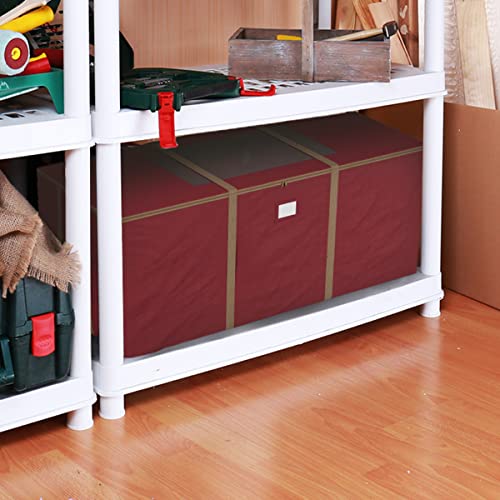 Rolling Christmas Tree Storage Bag - Fits 9 ft Artificial Tree, Red Canvas Duffel with Wheels & Window