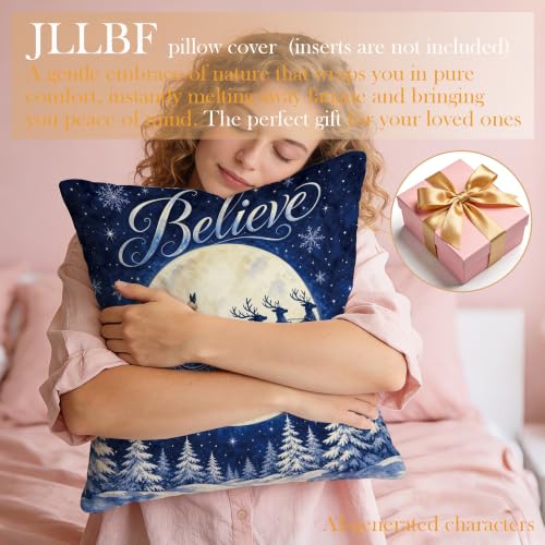 Christmas Navy Blue Pillow Cover 18x18 Double-Sided Santa & Snowmen Variant