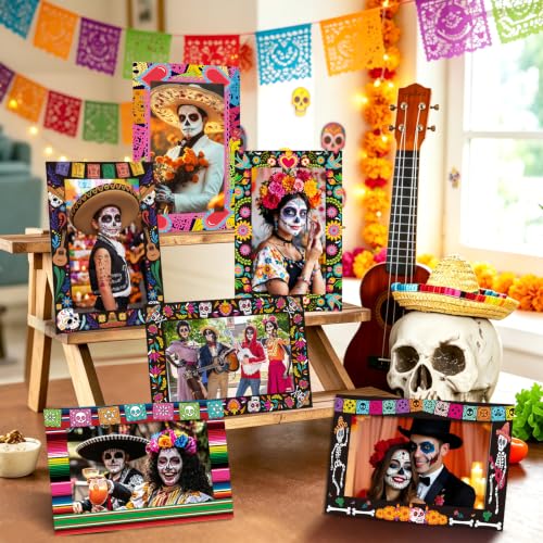 Day of The Dead Ofrenda Paper Picture Frames for Dia De Los Muertos Altar Decorations - 24 Pack, 4x6 Inch - Dia De Los Muertos / 4x6