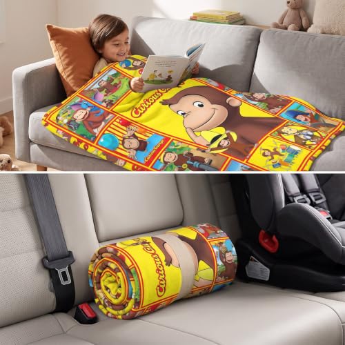 Kids Yellow Throw Blanket with Monkey Pattern - 40x50 Inches