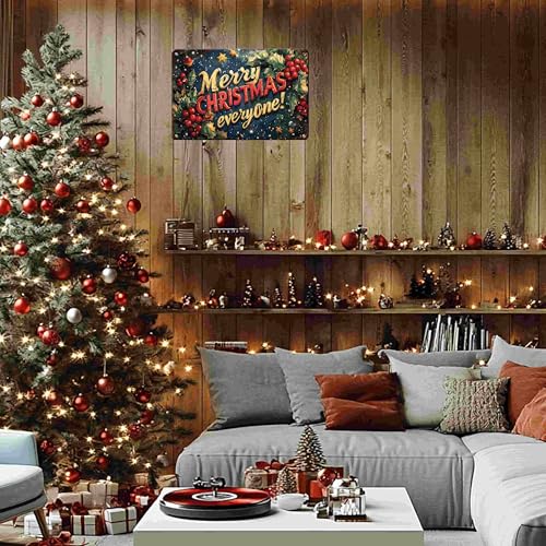Christmas Sign - 12x8 Inch Metal Wall Decor for Home, Kitchen, Bar, Pub - Merry Christmas Everyone