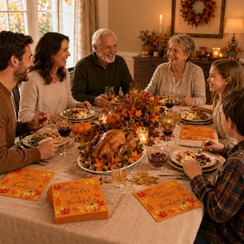 50 Pack Thanksgiving Paper Napkins - Fall Harvest Design for Autumn Celebrations