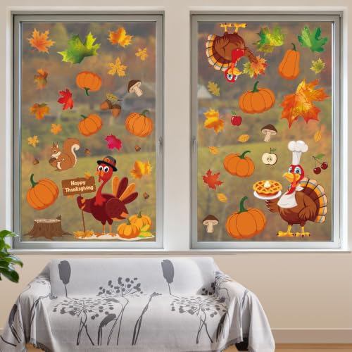 Holiday Window Clings 3-in-1 Set for Halloween Thanksgiving Christmas - Seasonal Decor with Variation Halloween+Thanksgiving+Christmas