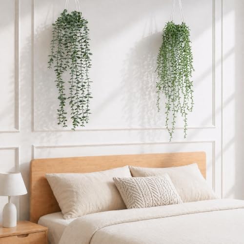 Artificial Hanging Plants Set with Macrame Plant Hangers - 2 Pack