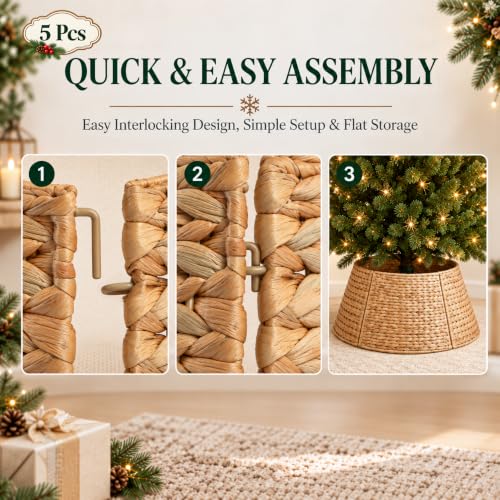 28 Inch Woven Rattan Christmas Tree Collar - Tree Skirt for Artificial Trees
