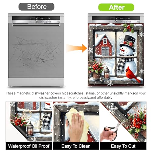 Christmas Snowman Refrigerator Magnet Cover Panel Decal - 23 x 26 Inches