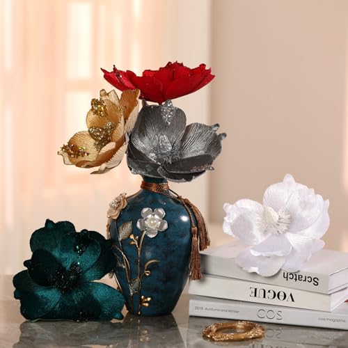 Large Glitter Christmas Magnolia Flowers Set - Blackish Green, 10 Inch