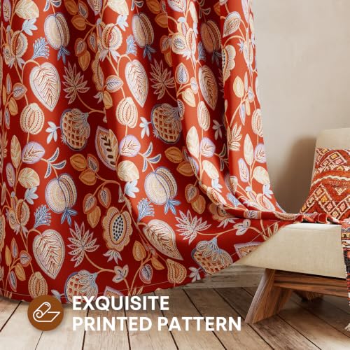 Terracotta Floral Blackout Curtains for Bedroom 84 Inch 2 Panels - Variation of Terracotta and Orange Floral