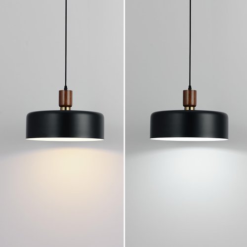 Eustace 13.8 inch Large Pendant Light, Adjustable Metal Chandelier with Solid Wood and Brass Accent, Modern Hanging Light Fixtures for Kitchen Island, Bar, Dining Room, Bedroom, Living Room