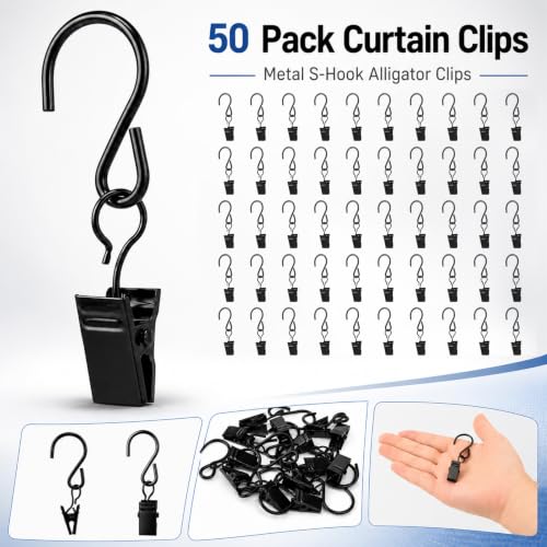 50 Pack Metal Curtain Clips with Hooks for Hanging & Organization