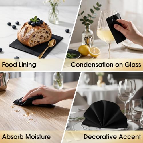 Black Cocktail Napkins Bulk Pack - 2-Ply Disposable Paper for Parties & Bar