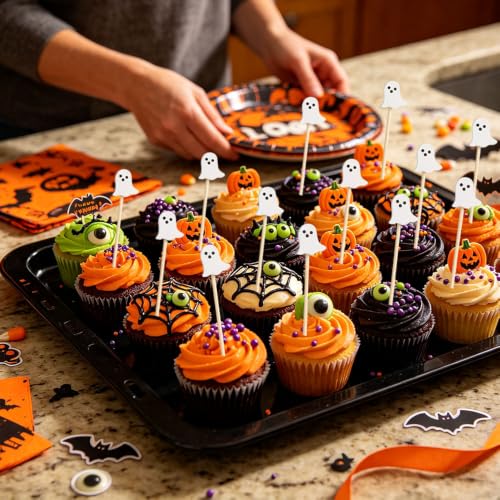 Halloween Ghost Toothpicks for Appetizers and Drinks - 100 Pack