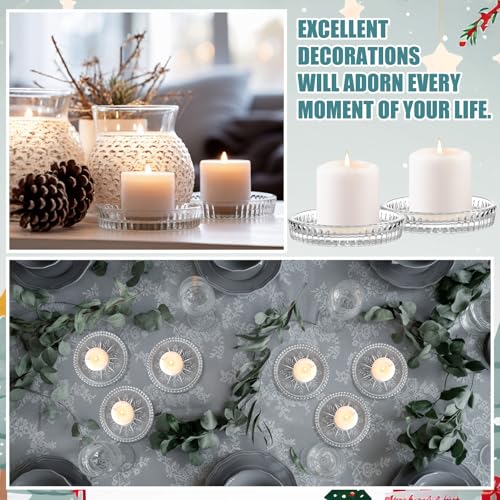 12 Pcs Snowflake Glass Candle Holders - 3.74 Inch Clear Winter Candle Plates for Holiday Decor