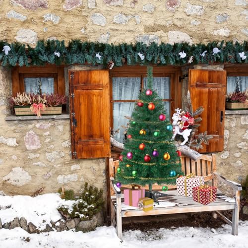 3FT Artificial Christmas Tree Green Mini Tabletop Xmas Tree with Plastic Stand - Indoor Outdoor Holiday Decor - Variation: Green