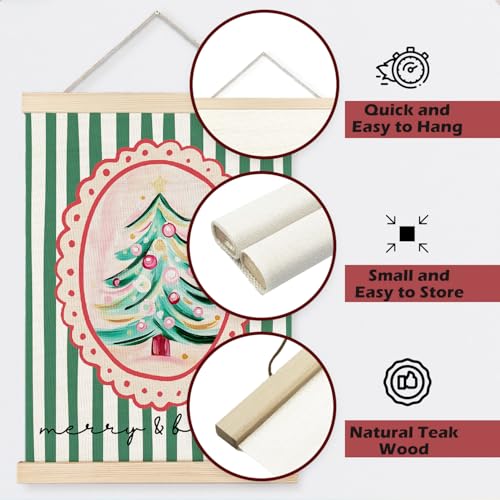 Christmas Wall Art Poster - Vintage Green Tree with Stripes - Two