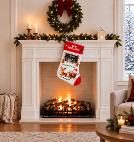 Christmas Pregnancy Ultrasound Stocking with Photo Frame & Countdown Strip