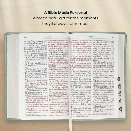 Personalized King James Version Giant Print Bible for Adults - Dusty Green Teal Floral Edition with Name Engraved