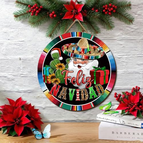 Wooden Christmas Wreath Door Sign for Holiday Home Decor - Feliz Navidad