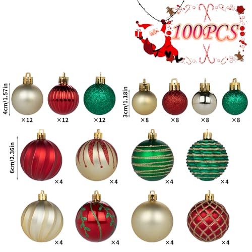 100Pcs Shatterproof Christmas Ornaments Set - Gold, Red & Green Holiday Decorations