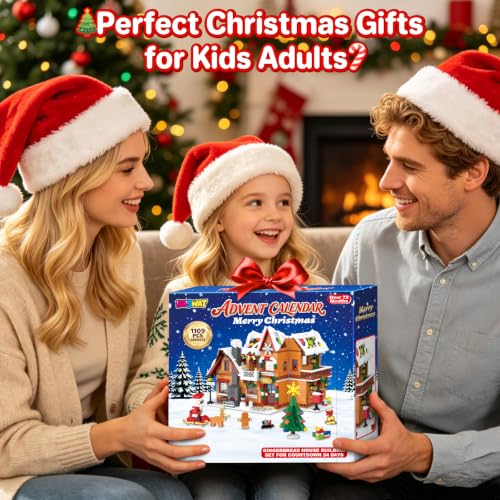 Gingerbread House Building Block Set for Kids & Adults - 24-Day Christmas Advent Calendar