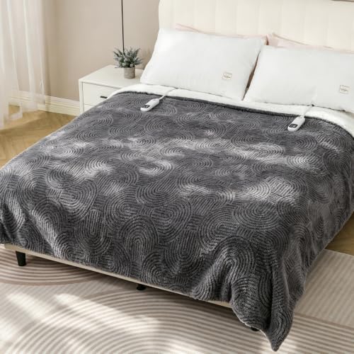 California King Heated Blanket 100x94 Grey with 4 Heat Levels & Auto-Off