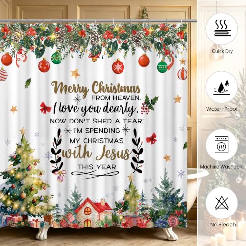 Christmas Shower Curtain with Xmas Tree & Holiday Quotes - Rustic Farmhouse Style, 72x72 Inches - Variation of THIS listing
