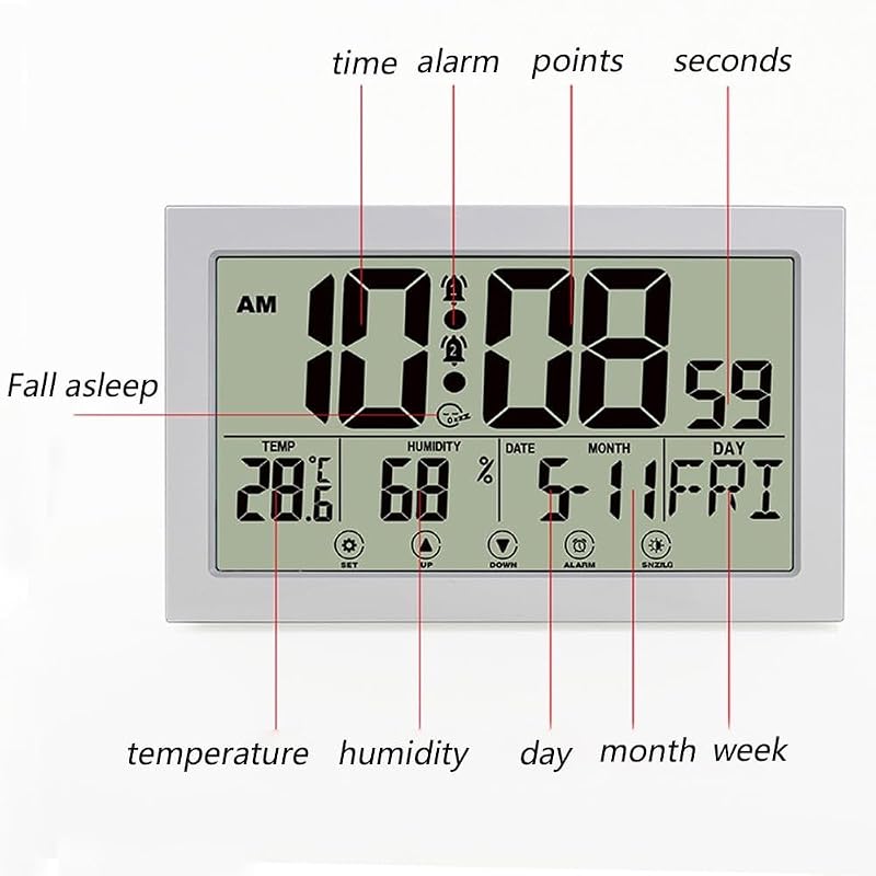 NEWMINDLTD Pronoia Atomic Clock with Indoor Temperature & Humidity - Self-Setting Digital Wall/Desk Clock, White