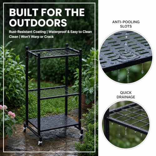 Garden Tool Organizer with Wheels - Garage Storage Rack for Rakes, Shovels, and Tools