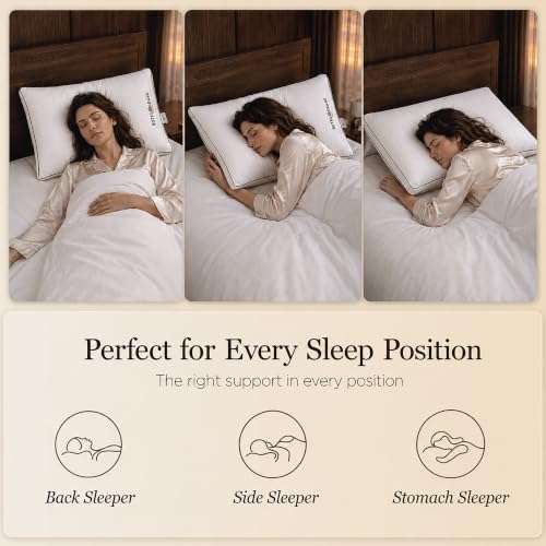 Queen Pillows Set of 2 - Firm Down Alternative Gusseted Luxury Hotel Style - White
